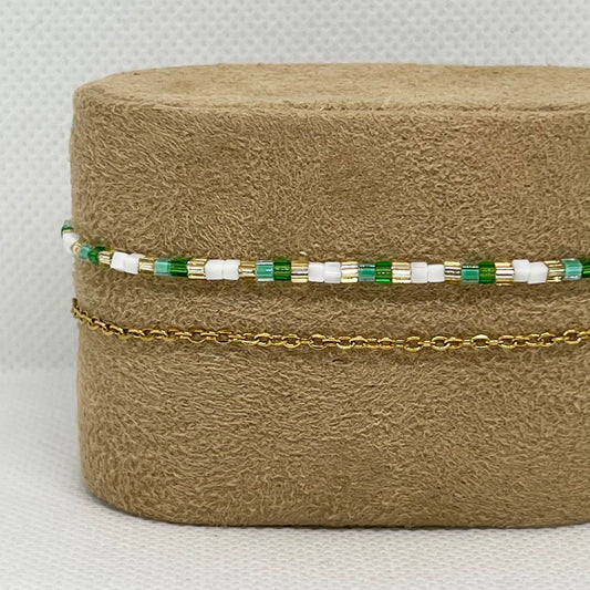 Bracelet "Emma" - Double chaîne dorée & perles de verre