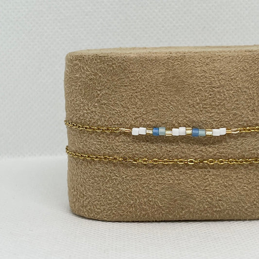 Bracelet "Mia" - Chaîne dorée double & perles de verre