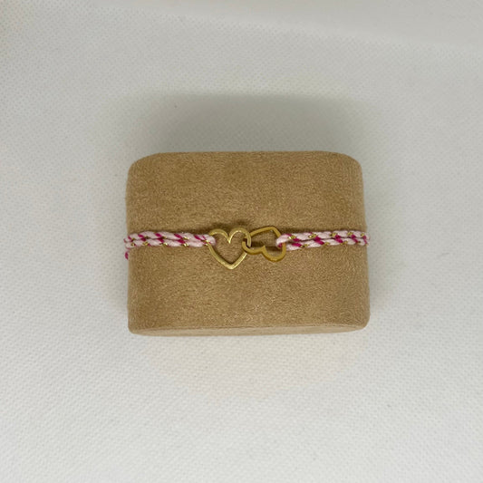 Bracelet Cœurs Entrelacés Acier Inoxydable - Cordon tressé rose