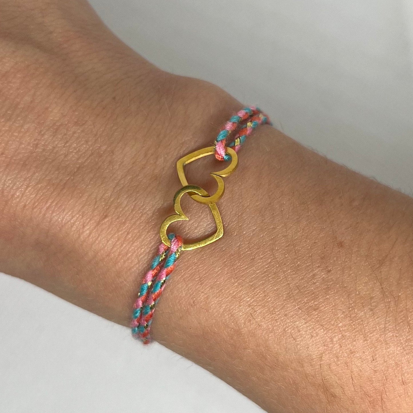 Bracelet Cœurs Entrelacés Acier Inoxydable - Cordon tressé multicolore