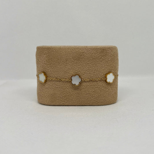 Bracelet trèfle blanc "Estelle" chaîne dorée acier inoxydable