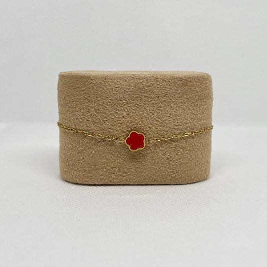 Bracelet trèfle rouge "Sarah" chaîne dorée acier inoxydable