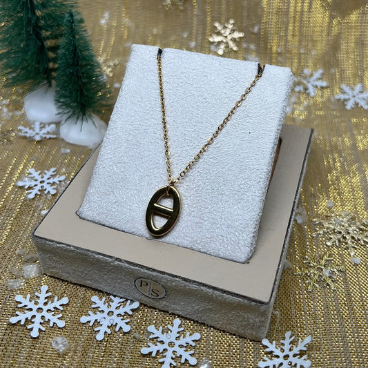 Collier "Nina" maille marine orée & chaîne dorée en acier inoxydable