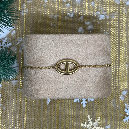 Bracelet "Nina" maille marine & chaîne perles dorée en acier inoxydable