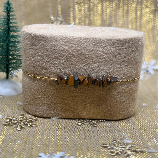 Bracelet chaîne dorée & perles semi-précieuses œil de tigre "Andréa"