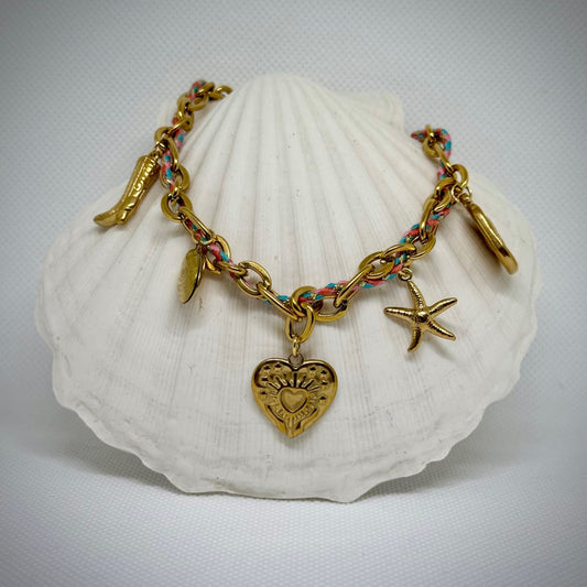 Collier "Kate" breloques charms, chaîne maille dorée en acier inoxydable