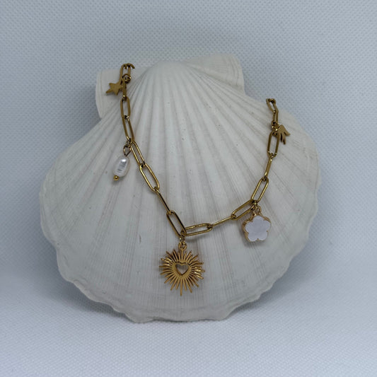 Collier "Ange" breloques charms, chaîne petite maille dorée en acier inoxydable