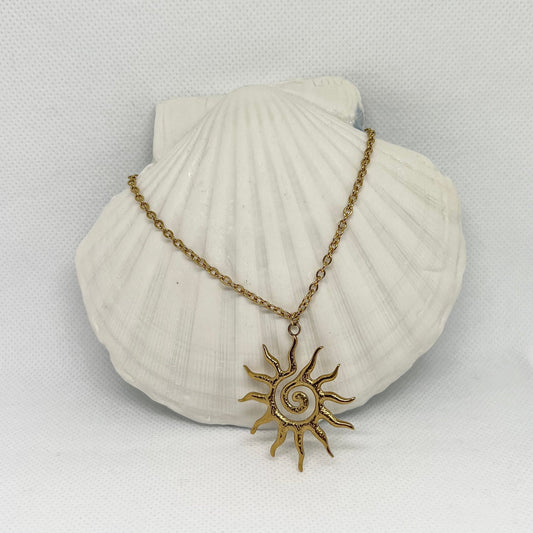 Collier "Sun" chaîne dorée, pendentif soleil en acier inoxydable