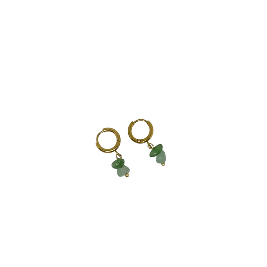 Boucles d'oreilles créoles & perles semi-précieuse chips aventurine vert "Jasmine"