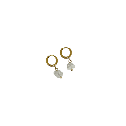 Boucles d'oreilles créoles & perles semi-précieuses quartz Crystal "Apolline"