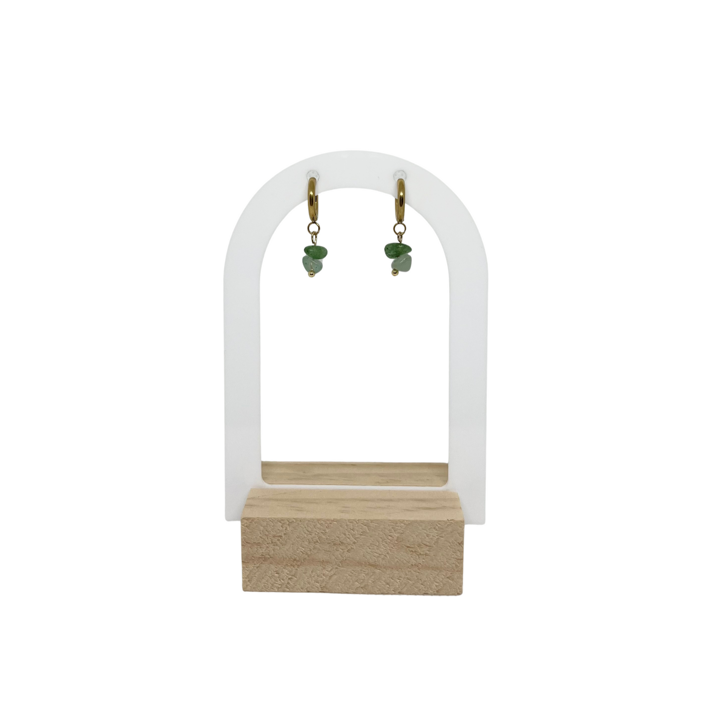 Boucles d'oreilles créoles & perles semi-précieuse chips aventurine vert "Jasmine"