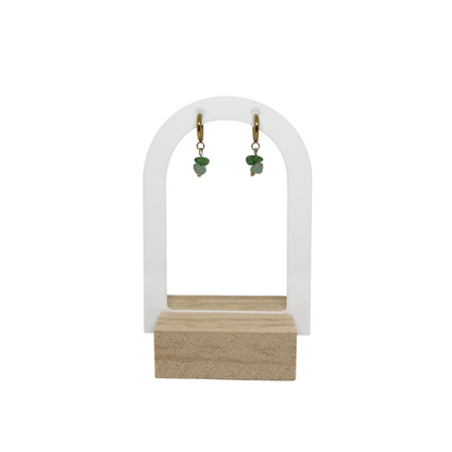 Boucles d'oreilles créoles & perles semi-précieuse chips aventurine vert "Jasmine"