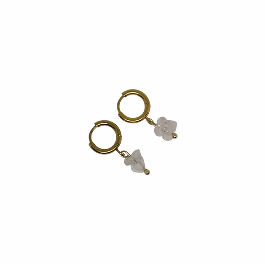 Boucles d'oreilles créoles & perles semi-précieuses quartz rose "Louna"
