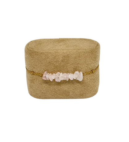 Bracelet chaîne dorée & perles semi-précieuses quartz rose "Louna"