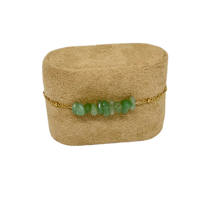 Bracelet chaîne dorée & perles semi-précieuses chips aventurine vert "Jasmine"