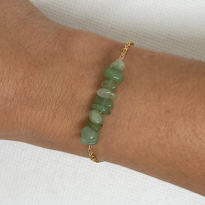 Bracelet chaîne dorée & perles semi-précieuses chips aventurine vert "Jasmine"