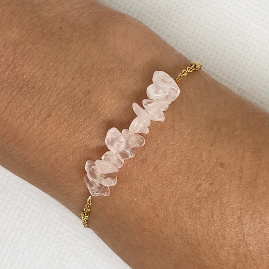 Bracelet chaîne dorée & perles semi-précieuses quartz rose "Louna"