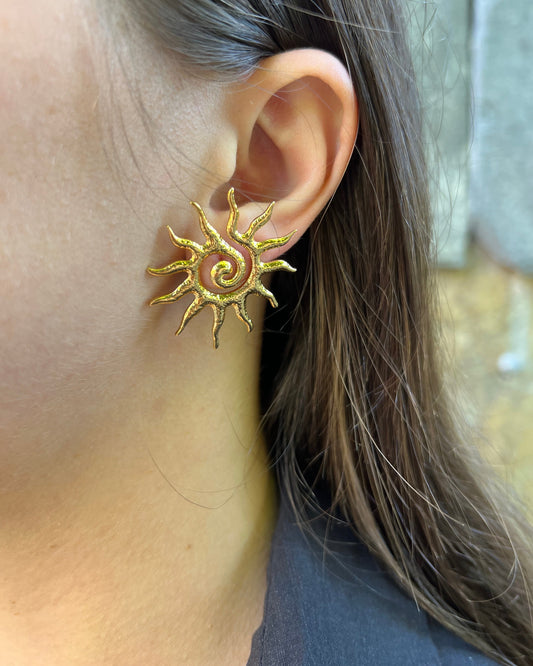 Boucles d'oreilles dorées "Sun" en acier inoxydable