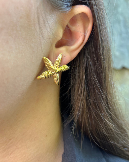 Boucles d'oreilles dorées "Etoile de mer" en acier inoxydable