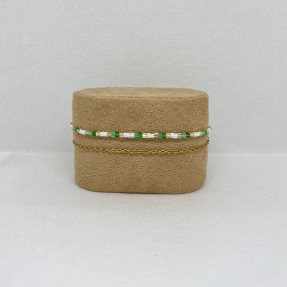 Bracelet "Emma" - Double chaîne dorée & perles de verre