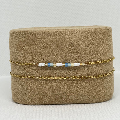 Bracelet "Mia" - Chaîne dorée double & perles de verre