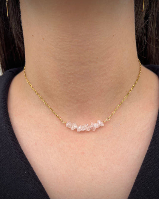 Collier chaîne dorée & perles semi-précieuses quartz rose "Louna"