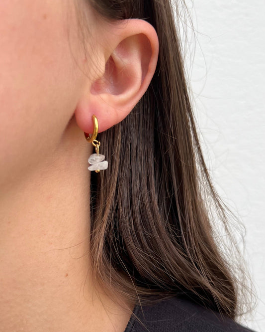 Boucles d'oreilles créoles & perles semi-précieuses quartz Crystal "Apolline"