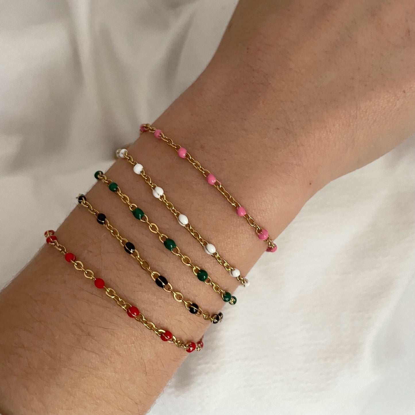 Bracelet "Camille" perles & chaîne acier inoxydable