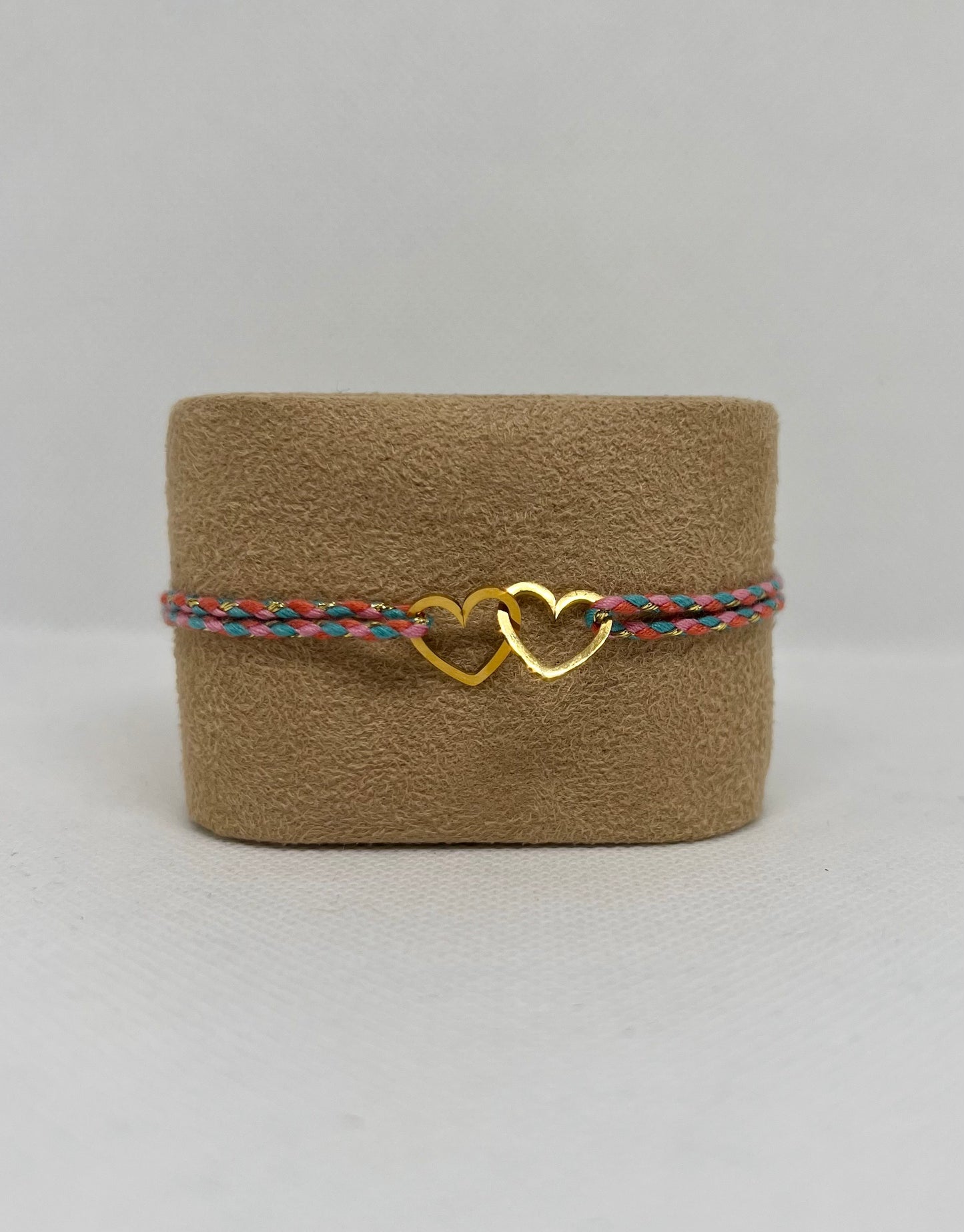 Bracelet Cœurs Entrelacés Acier Inoxydable - Cordon tressé multicolore