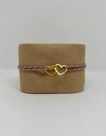 Bracelet Cœurs Entrelacés Acier Inoxydable - Cordon tressé multicolore