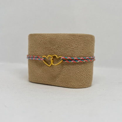 Bracelet Cœurs Entrelacés Acier Inoxydable - Cordon tressé multicolore