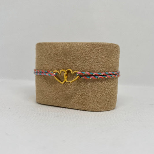 Bracelet Cœurs Entrelacés Acier Inoxydable - Cordon tressé multicolore