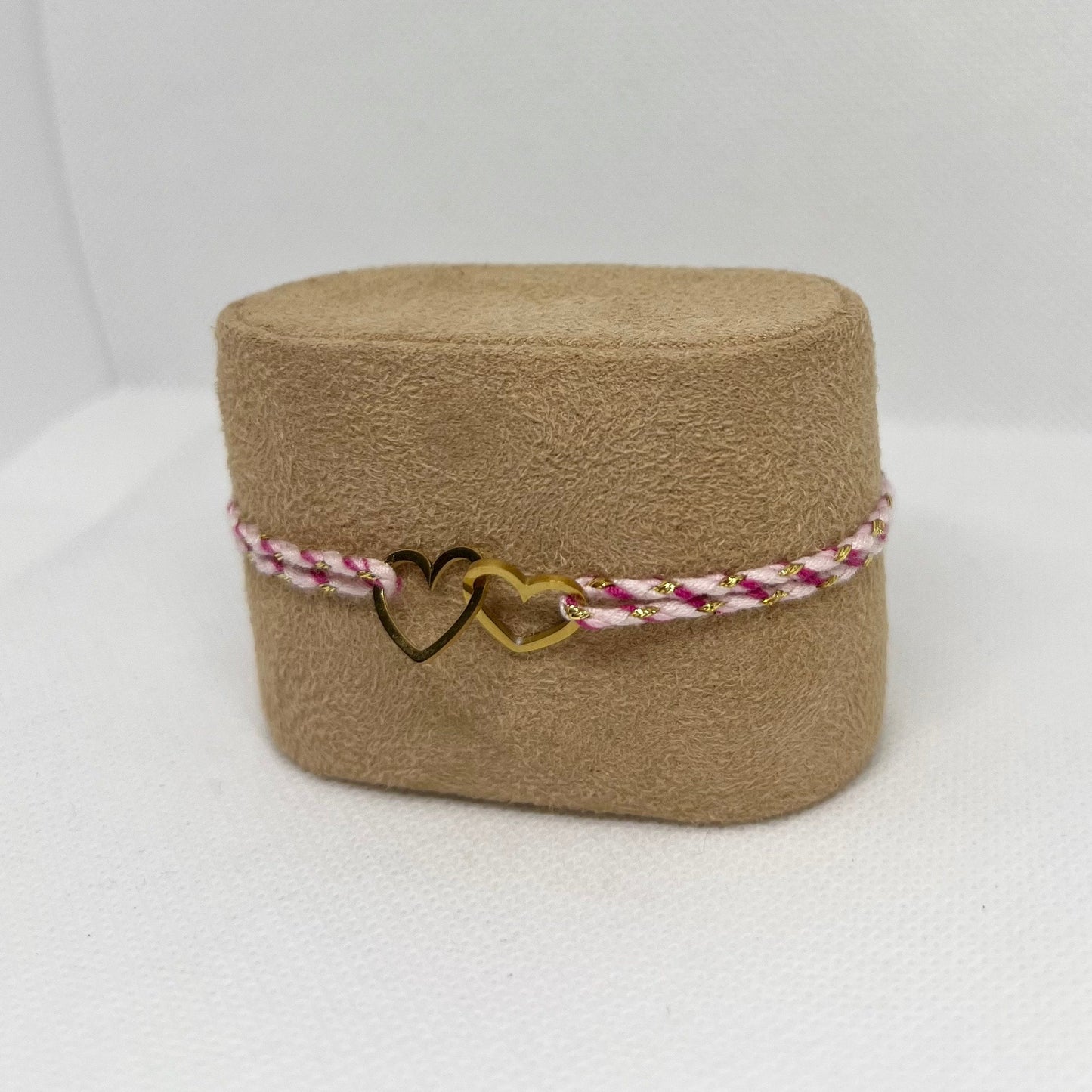 Bracelet Cœurs Entrelacés Acier Inoxydable - Cordon tressé rose