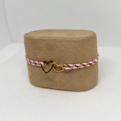 Bracelet Cœurs Entrelacés Acier Inoxydable - Cordon tressé rose
