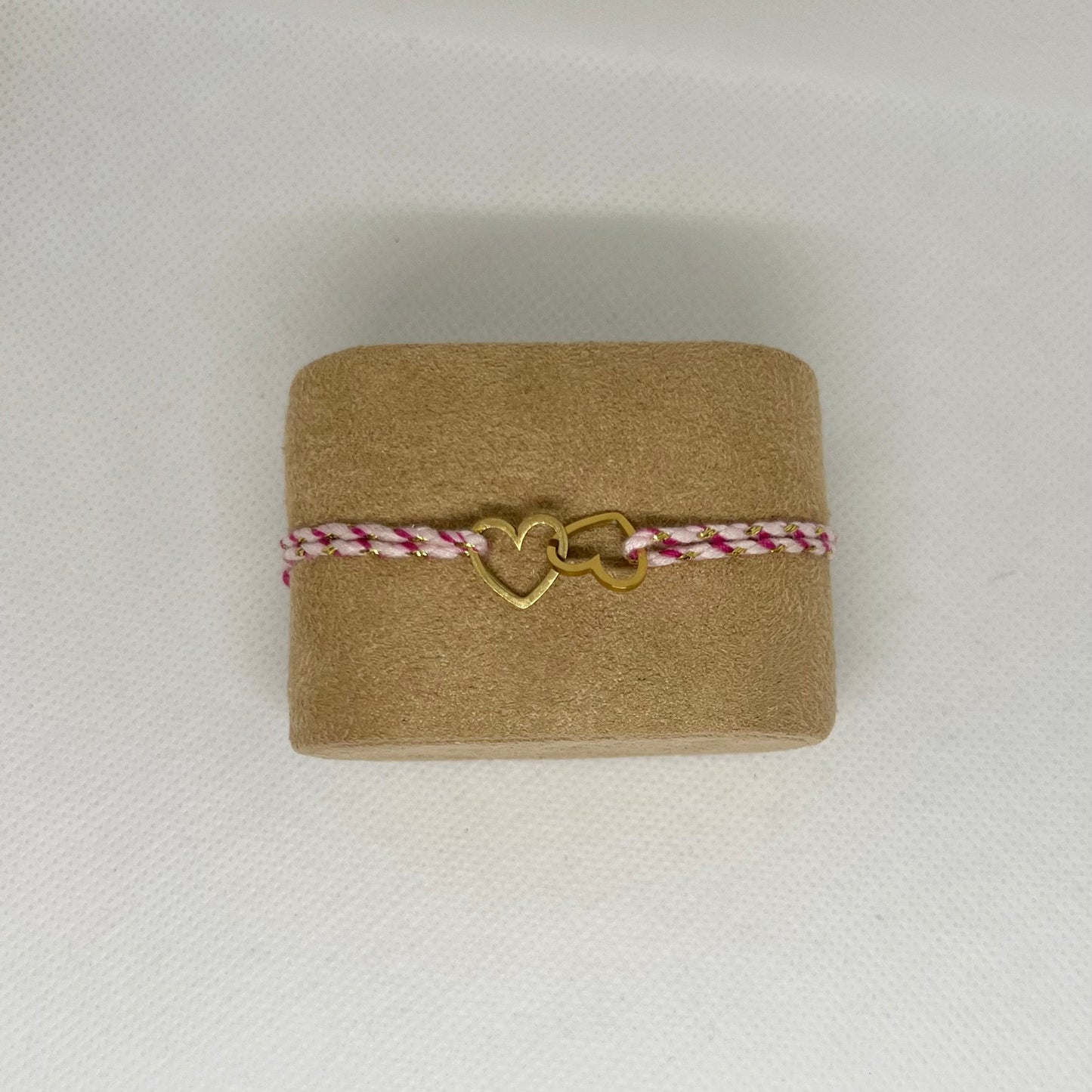 Bracelet Cœurs Entrelacés Acier Inoxydable - Cordon tressé rose