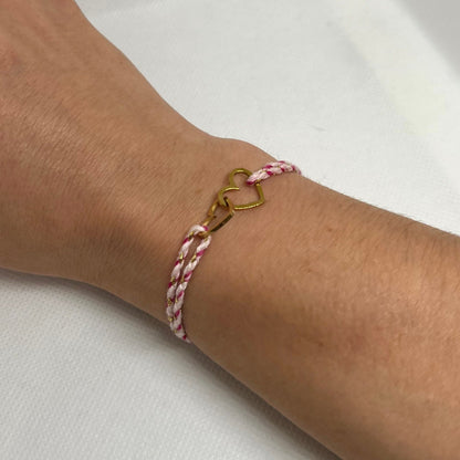 Bracelet Cœurs Entrelacés Acier Inoxydable - Cordon tressé rose
