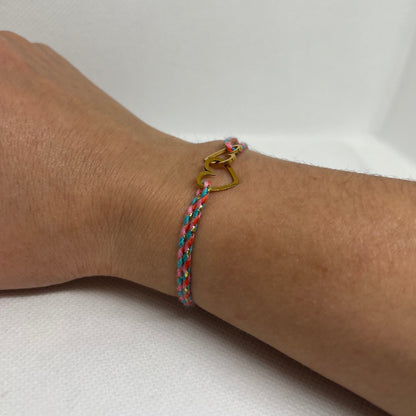 Bracelet Cœurs Entrelacés Acier Inoxydable - Cordon tressé multicolore