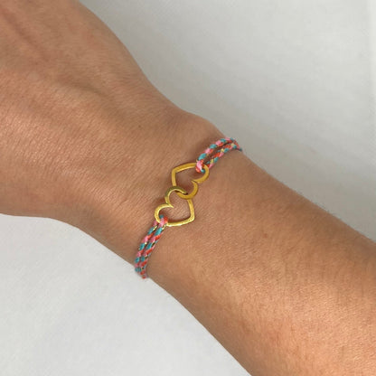 Bracelet Cœurs Entrelacés Acier Inoxydable - Cordon tressé multicolore