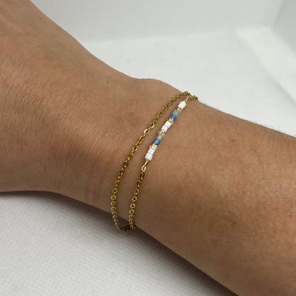 Bracelet "Mia" - Chaîne dorée double & perles de verre