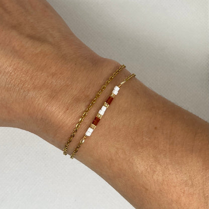 Bracelet "Mia" - Chaîne dorée double & perles de verre