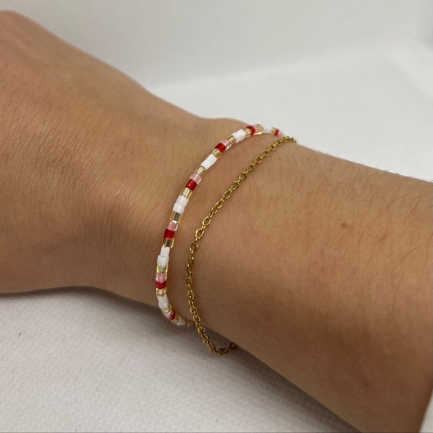 Bracelet "Emma" - Double chaîne dorée & perles de verre