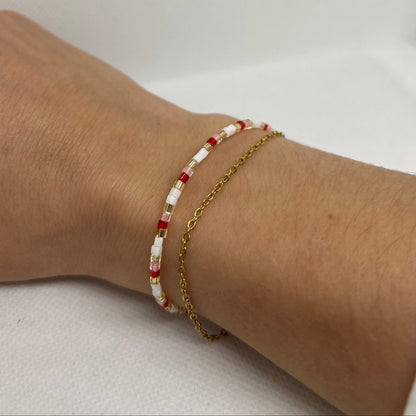 Bracelet "Emma" - Double chaîne dorée & perles de verre