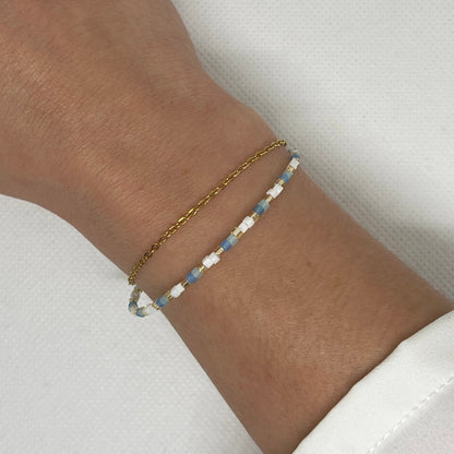 Bracelet "Emma" - Double chaîne dorée & perles de verre