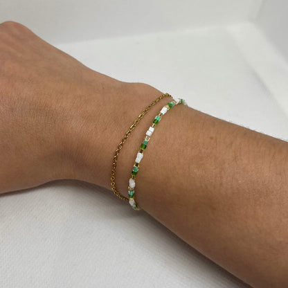 Bracelet "Emma" - Double chaîne dorée & perles de verre