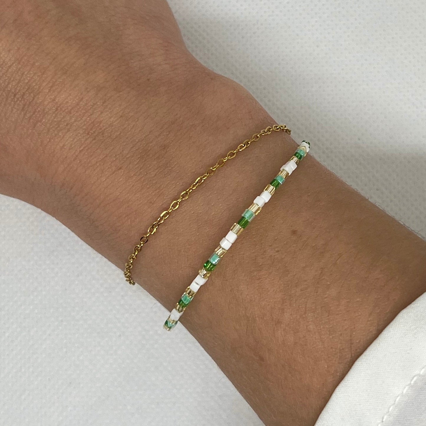 Bracelet "Emma" - Double chaîne dorée & perles de verre