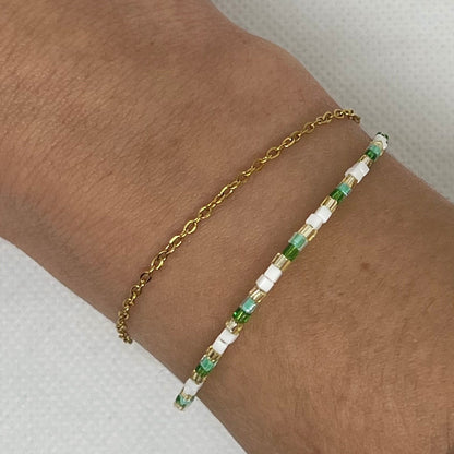 Bracelet "Emma" - Double chaîne dorée & perles de verre