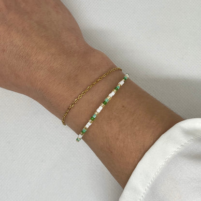 Bracelet "Emma" - Double chaîne dorée & perles de verre