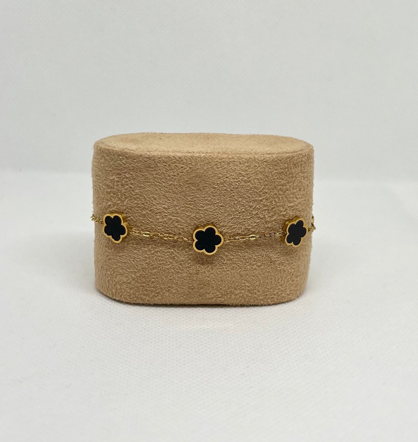 Bracelet trèfle noir "Estelle" chaîne dorée acier inoxydable