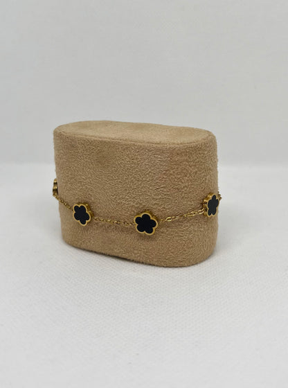 Bracelet trèfle noir "Estelle" chaîne dorée acier inoxydable