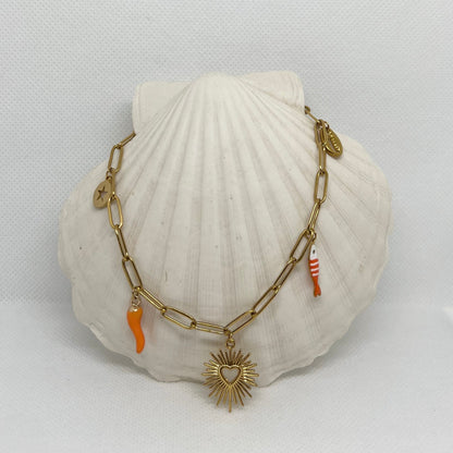 Collier "Alissia" breloques charms, chaîne maille dorée en acier inoxydable